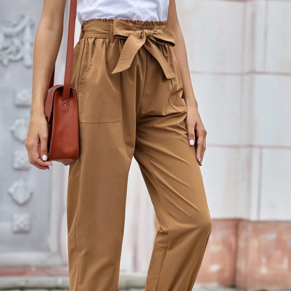 NWT Women's Brown Tie-Waist Jogger Pants - small - Picture 4 of 11